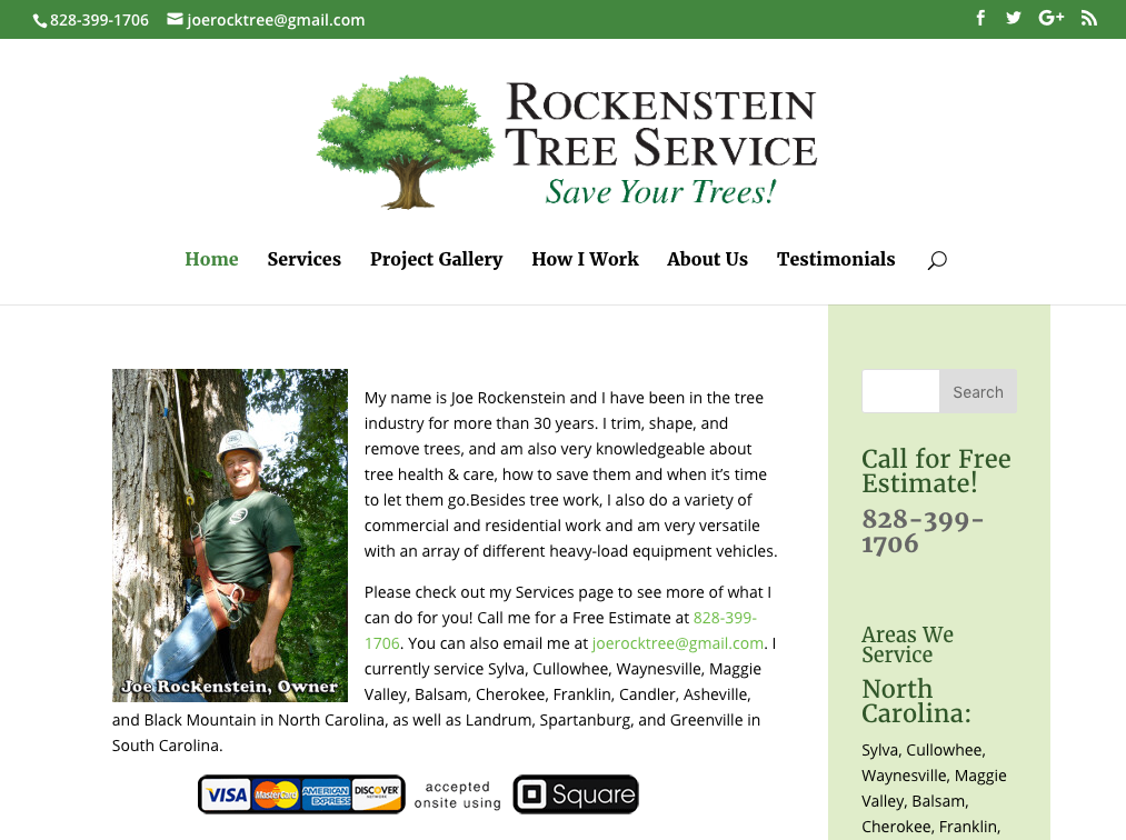 Joe Rockenstein's Tree Service Home page for desktop